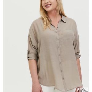 TAUPE GAUZE DROP SHOULDER BUTTON FRONT TUNIC